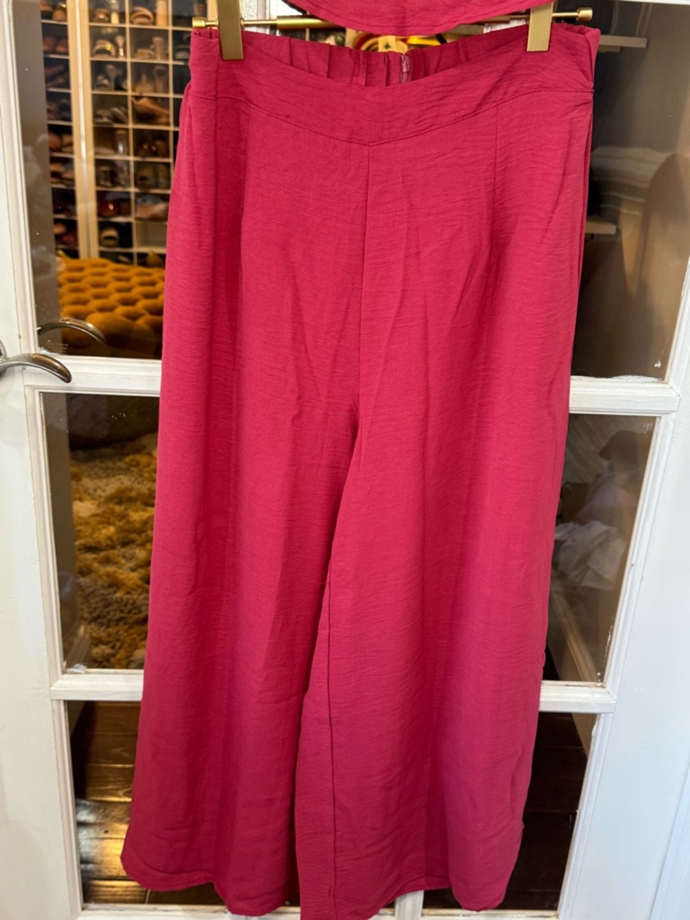 🍓Two-Piece Crop Top & Wide Leg Pants Set - Berry Pink Culotte Capri Flowy Gaucho - Picture 5 of 11
